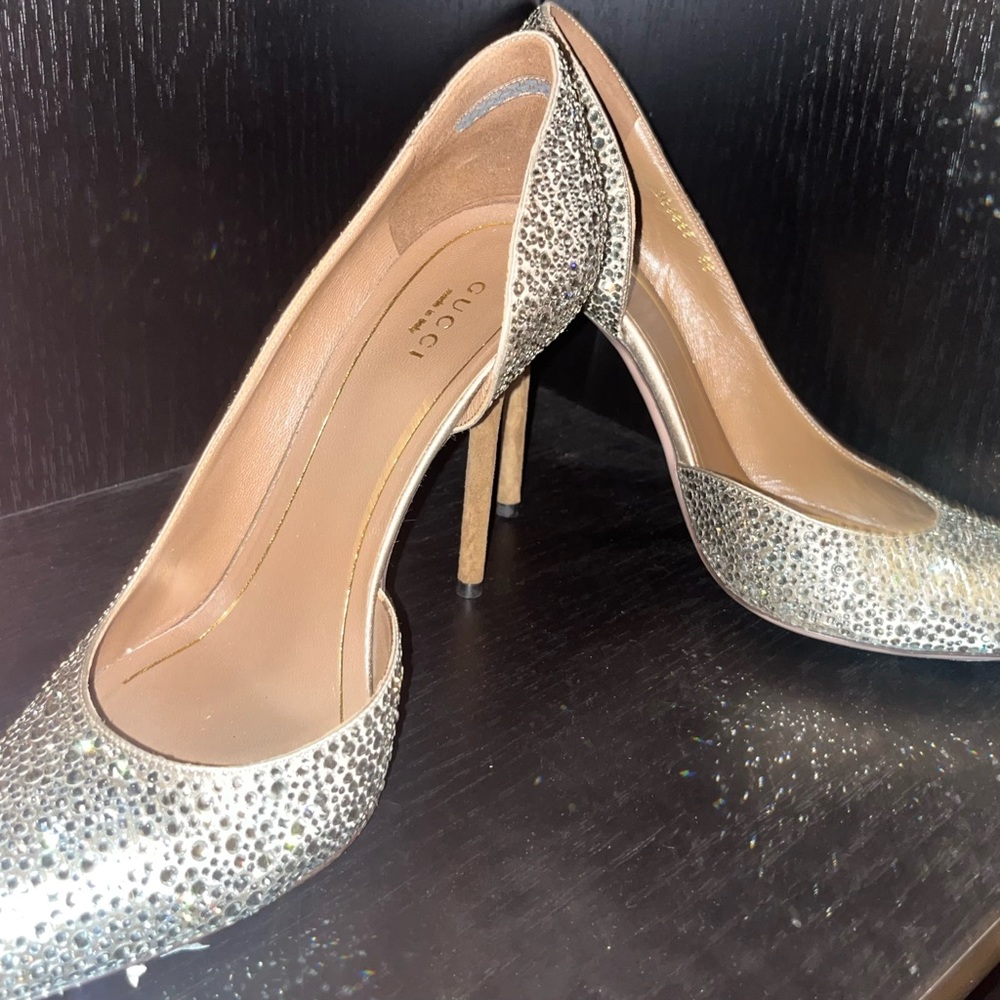 Gucci Grege Rhinestone Crystal Heels Raso Seta 38 - Picture 3 of 5